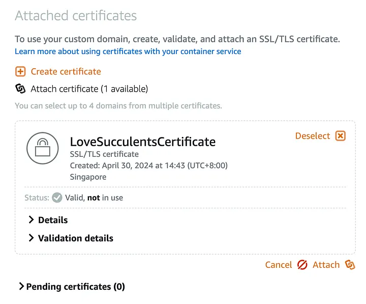 Attach SSL certificate