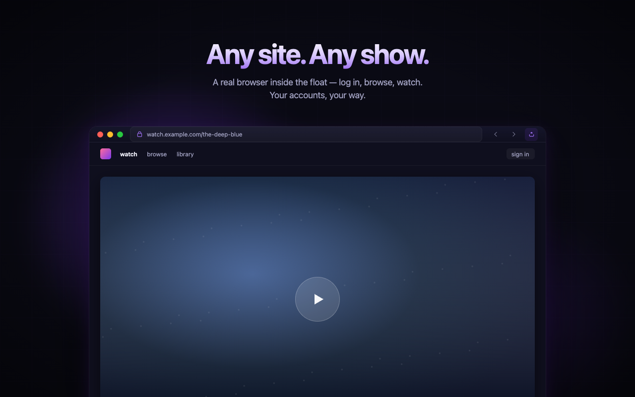 Frontlet floating above other apps, showing a video filling the window