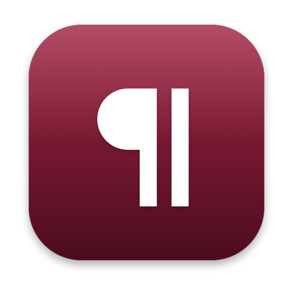 Prosely app icon: a white pilcrow on a deep red rounded square